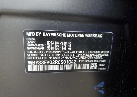 2024 BMW I5 Edrive 40 z USA, uszkodzony, nr VIN WBY33FK02RCS01042